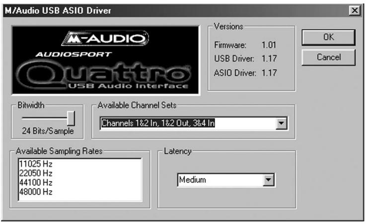 M-AUDIO QUATTRO USB - Panneau de configuration ASIO et modes d'opération sur PC - 2