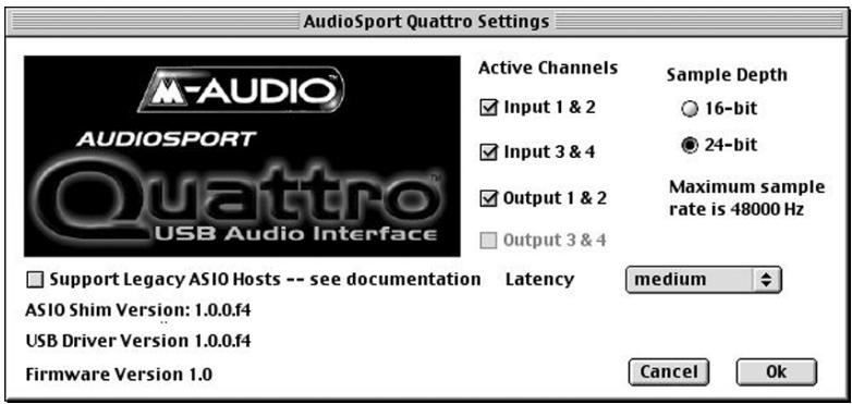 M-AUDIO QUATTRO USB - Panneau de configuration ASIO et modes d'opération sur PC - 3