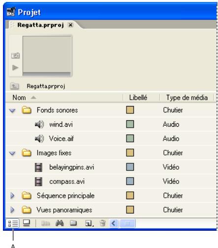 ADOBE PREMIERE PRO 7 - Personnalisation de l'affichage de la fenêtre Projet - 1
