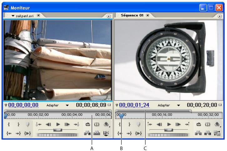 ADOBE PREMIERE PRO 7 - Utilisation des commandes de l'échelle de temps des volets Source et Programme - 1