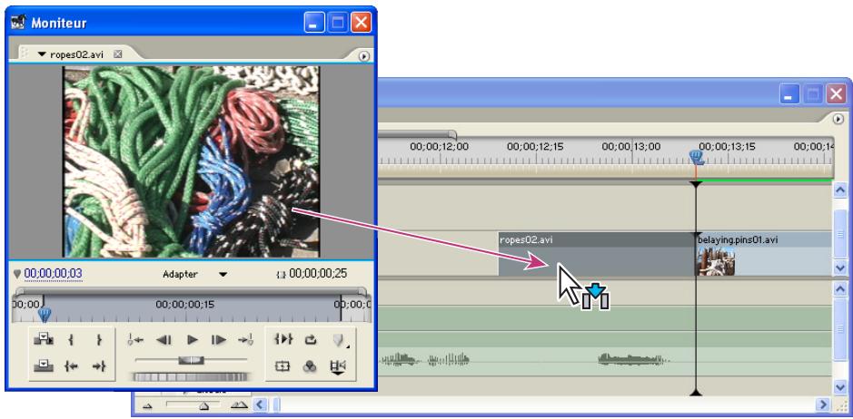 ADOBE PREMIERE PRO 7 - Pour ajouter un élément à l'aide de la souris dans la fenêtre Montage : - 1