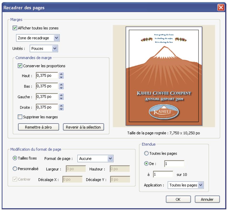 ADOBE ACROBAT 8 PROFESSIONAL - Présentation de la boîte de dialogue Recadrer des pages - 1