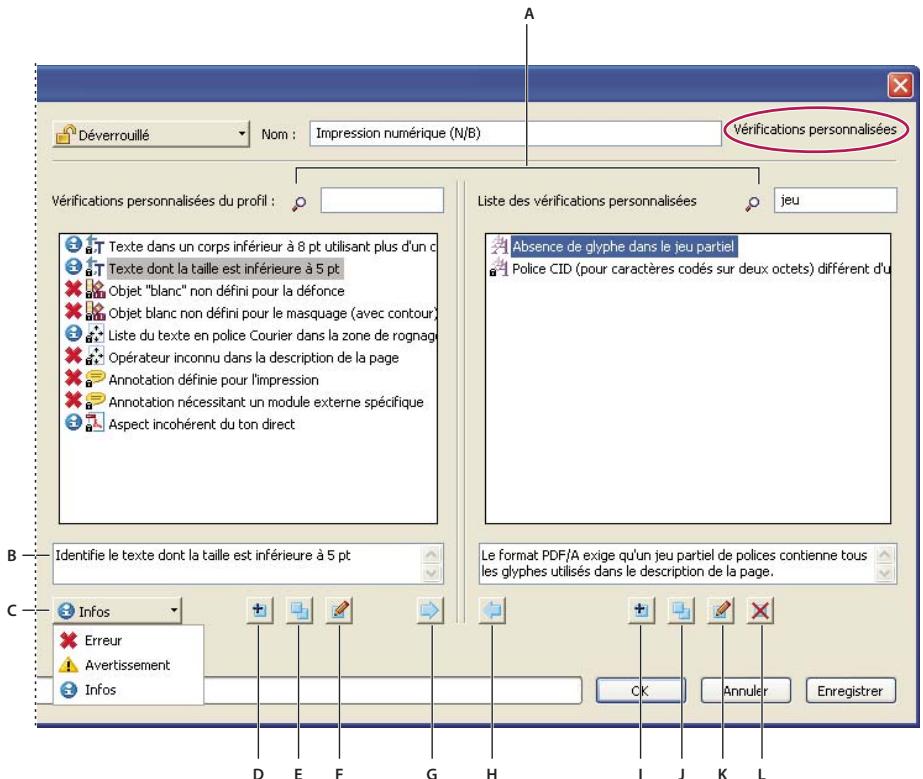 ADOBE ACROBAT 8 PROFESSIONAL - Présentation de la boîte de dialogue Contrôle en avant : Modifier le profil (Vérifications personalisées) - 1