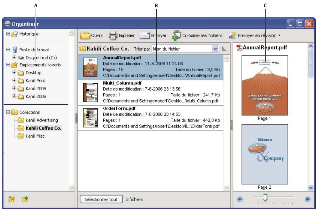 ADOBE ACROBAT 8 PROFESSIONAL - Présentation de la fenêtre de l'organiseur - 1