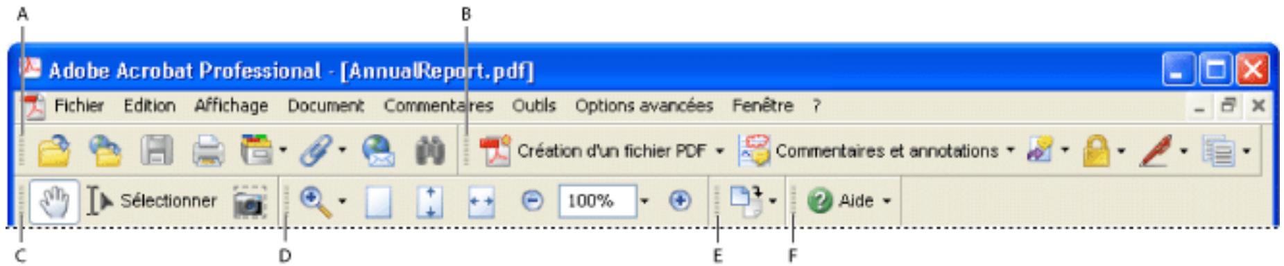 ADOBE ACROBAT PROFESSIONAL 7.0 - A propos des barres d'outils - 1