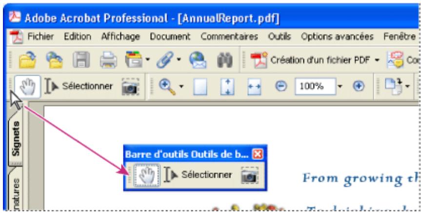 ADOBE ACROBAT PROFESSIONAL 7.0 - Pour déplacer une barre d'outils : - 1