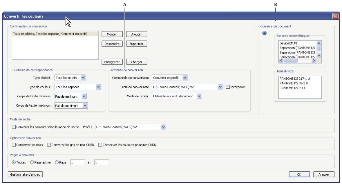 ADOBE ACROBAT XI - Présentation de la boîte de dialogue Convertir les couleurs - 1