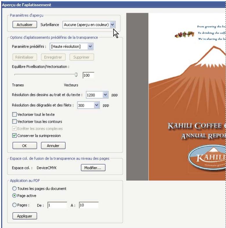 ADOBE ACROBAT XI - Présentation de la boîte de dialogue Aperçu de l'aplâtissement - 1