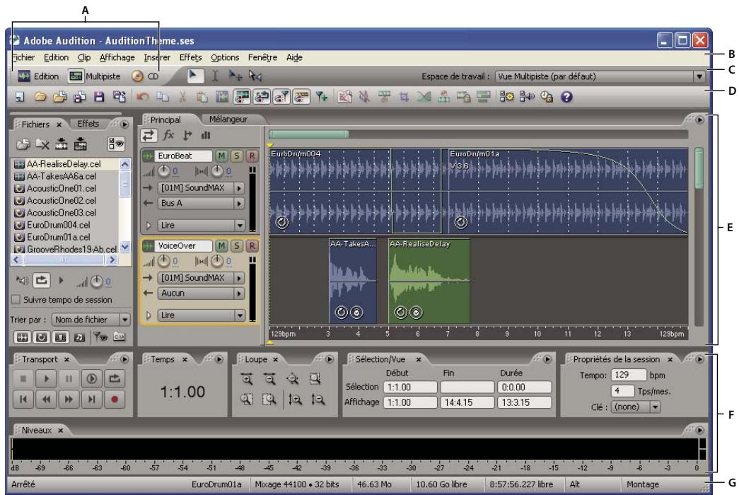 ADOBE AUDITION 3 - Composants de base des vues Edition, Multipiste et CD - 1