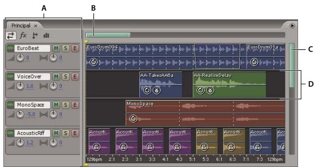 ADOBE AUDITION 3 - Modification de sessions dans le panneau principal et dans le mélangeur - 1