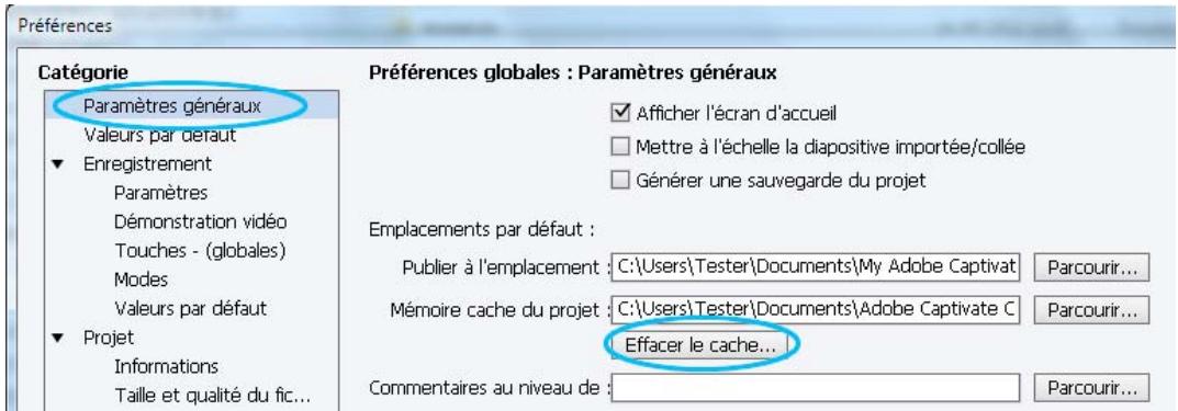 ADOBE CAPTIVATE 6 - Vidage de la mémoire cache du projet - 1