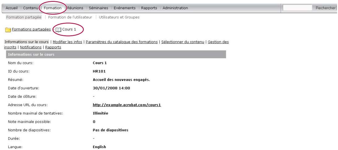 ADOBE CONNECT 8 - Affichage d'informations sur le cours - 1
