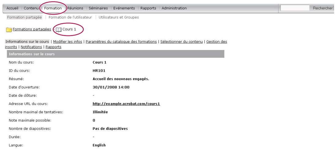 ADOBE CONNECT 9 - Affichage d'informations sur le cours - 1
