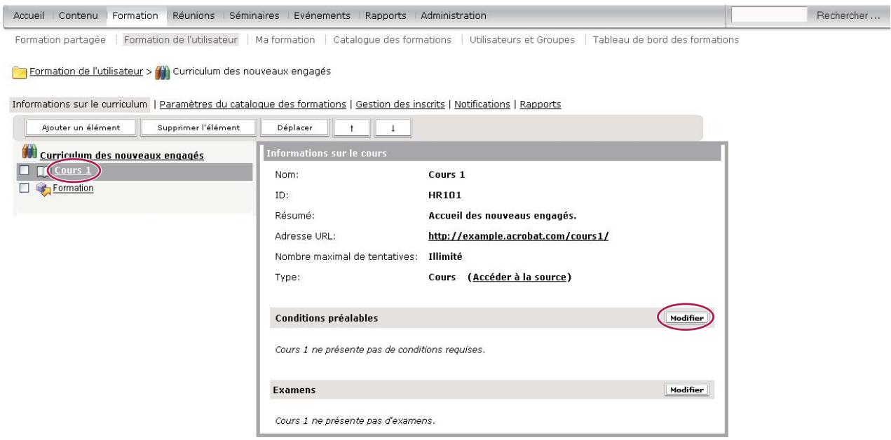 ADOBE CONNECT PRO 7 - Affectation de conditions préalables à un élément - 1