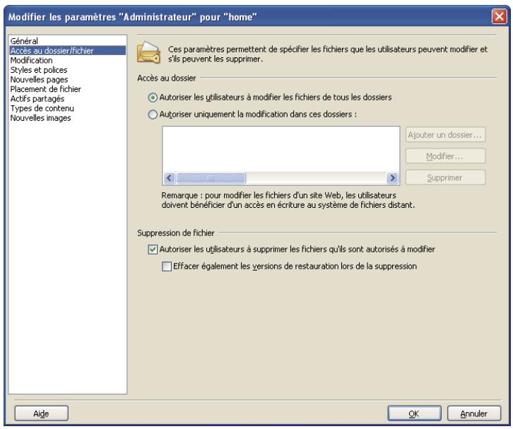 ADOBE CONTRIBUTE 6.5 - Définition des paramètres d'accès aux dossiers et fichiers - 1
