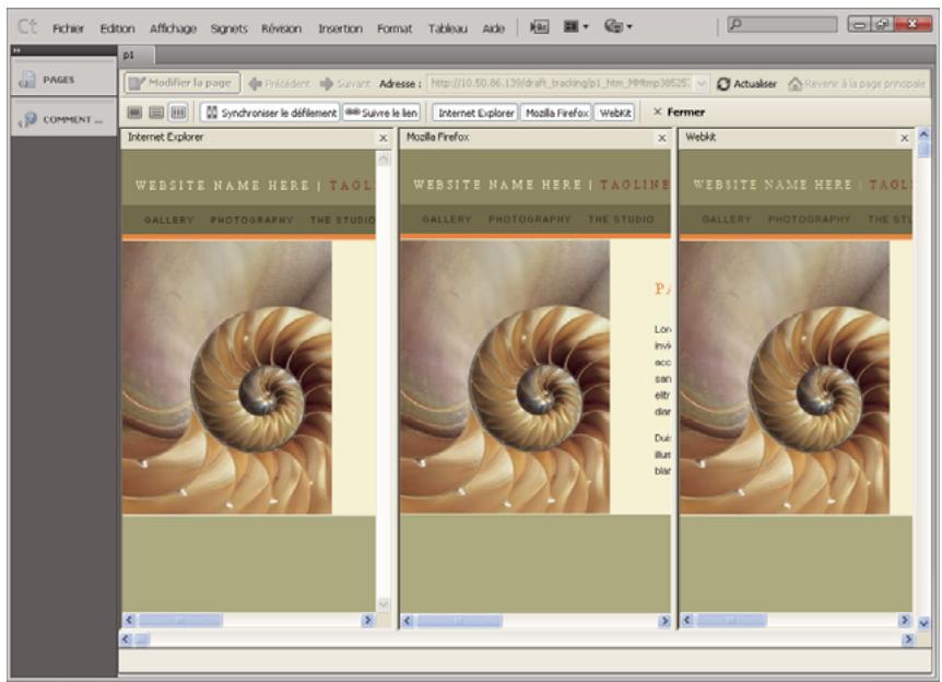 ADOBE CONTRIBUTE 6.5 - Comparaison de l'affichage des pages dans plusieurs navigateurs (Windows uniquement) - 1