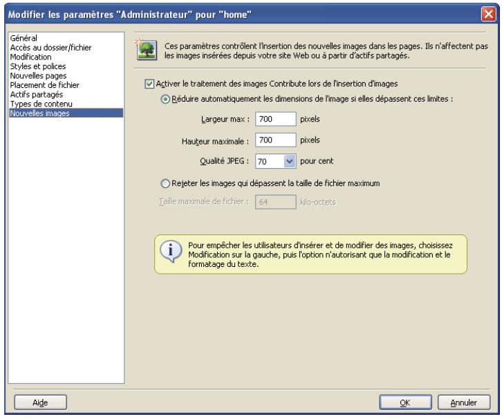 ADOBE CONTRIBUTE 6.5 - Définition des paramètres pour les nouvelles images - 1