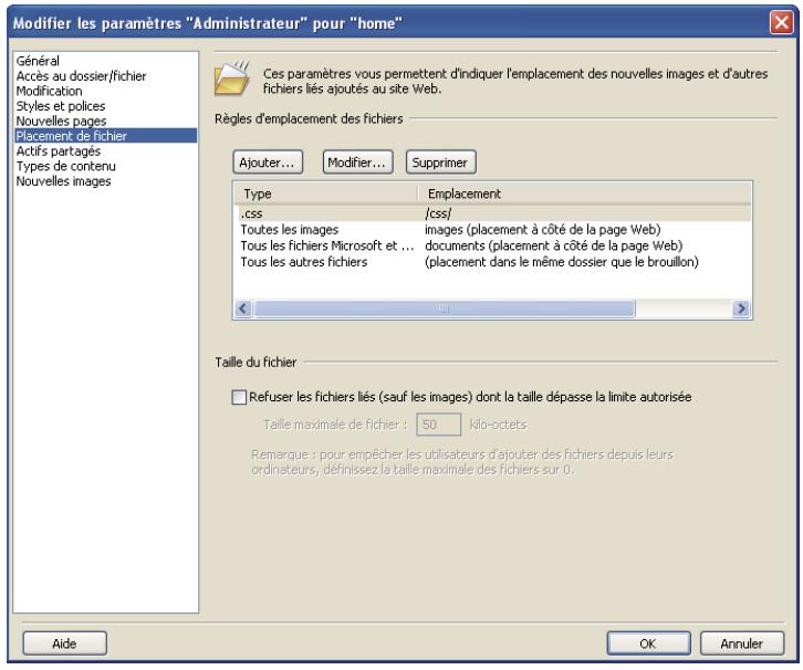 ADOBE CONTRIBUTE 6.5 - Définition des paramètres de placement des fichiers - 1