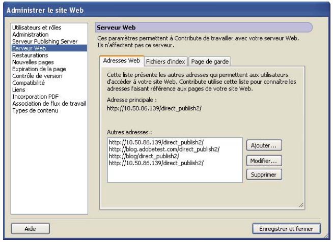ADOBE CONTRIBUTE 6.5 - Spécification d'adresses de site Web supplémentaires - 1
