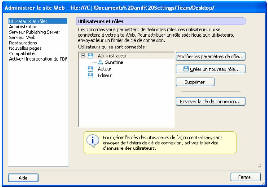 ADOBE CONTRIBUTE CS3 - Pour creator une clé de connexion à un site Web à partager avec des utilisateurs : - 1