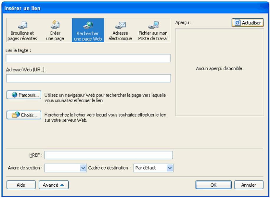 ADOBE CONTRIBUTE CS3 - Pour creator un lien vers une page de votre site Web ou d'un autre site : - 1