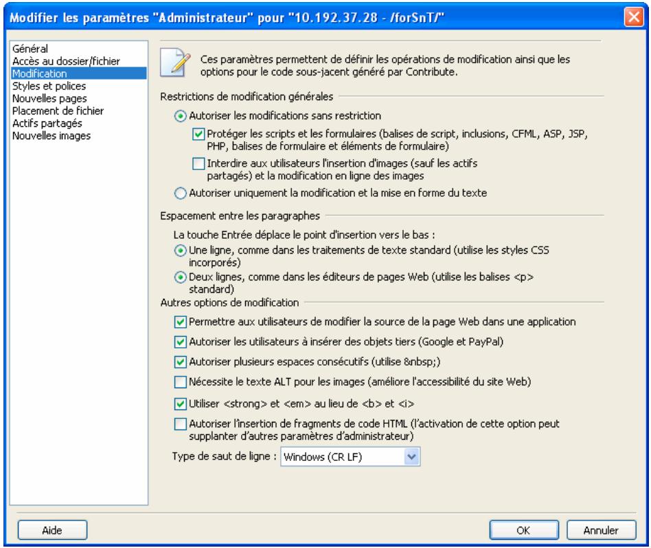 ADOBE CONTRIBUTE CS3 - Pour définiir les paramètres de modification de page : - 1