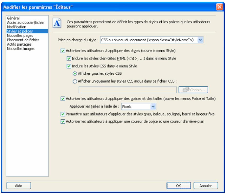 ADOBE CONTRIBUTE CS3 - Pour définiR les paramètres de style et de police pour un site Web : - 1
