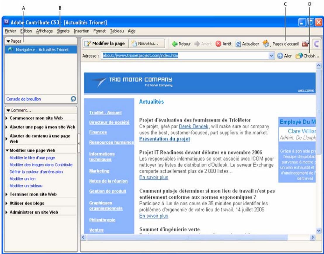 ADOBE CONTRIBUTE CS3 - Ouverture des pages Web et des entrées de blog sans passer par le mode navigation - 1