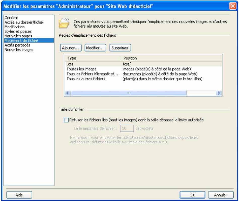 ADOBE CONTRIBUTE CS3 - Pour définition les options de placement de fichier pour un site Web : - 1