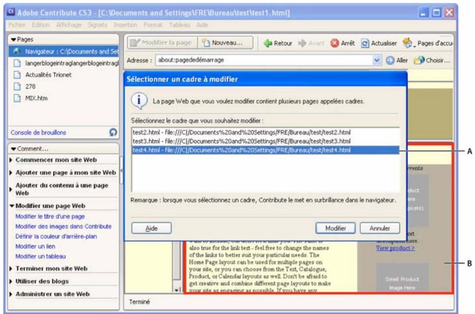 ADOBE CONTRIBUTE CS3 - Pour modifier le contenu d'un cadre : - 1