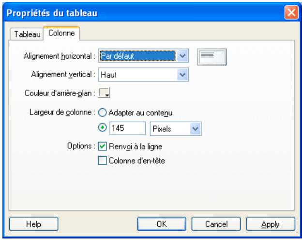 ADOBE CONTRIBUTE CS3 - Pour modifier les propriétés d'une ligne ou d'une colonne d'un tableau : - 1