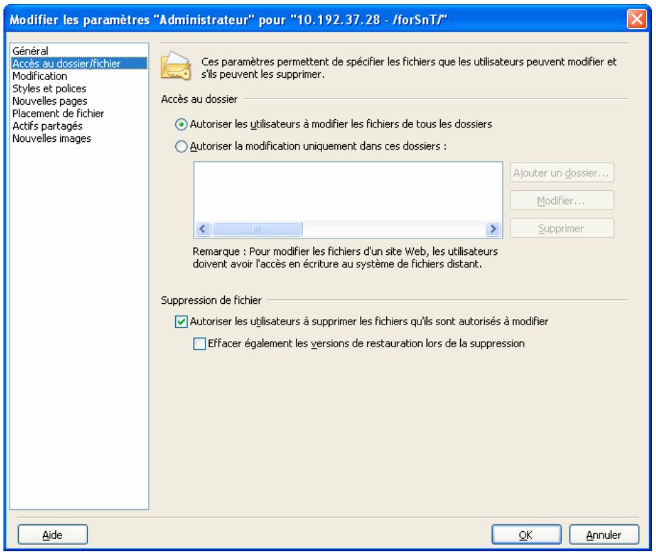 ADOBE CONTRIBUTE CS3 - Définition des paramètres d'accès aux dossiers et fichiers - 1
