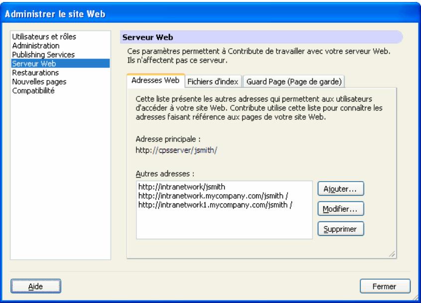 ADOBE CONTRIBUTE CS3 - Pour spécifique une autre adresse pour un site Web : - 1