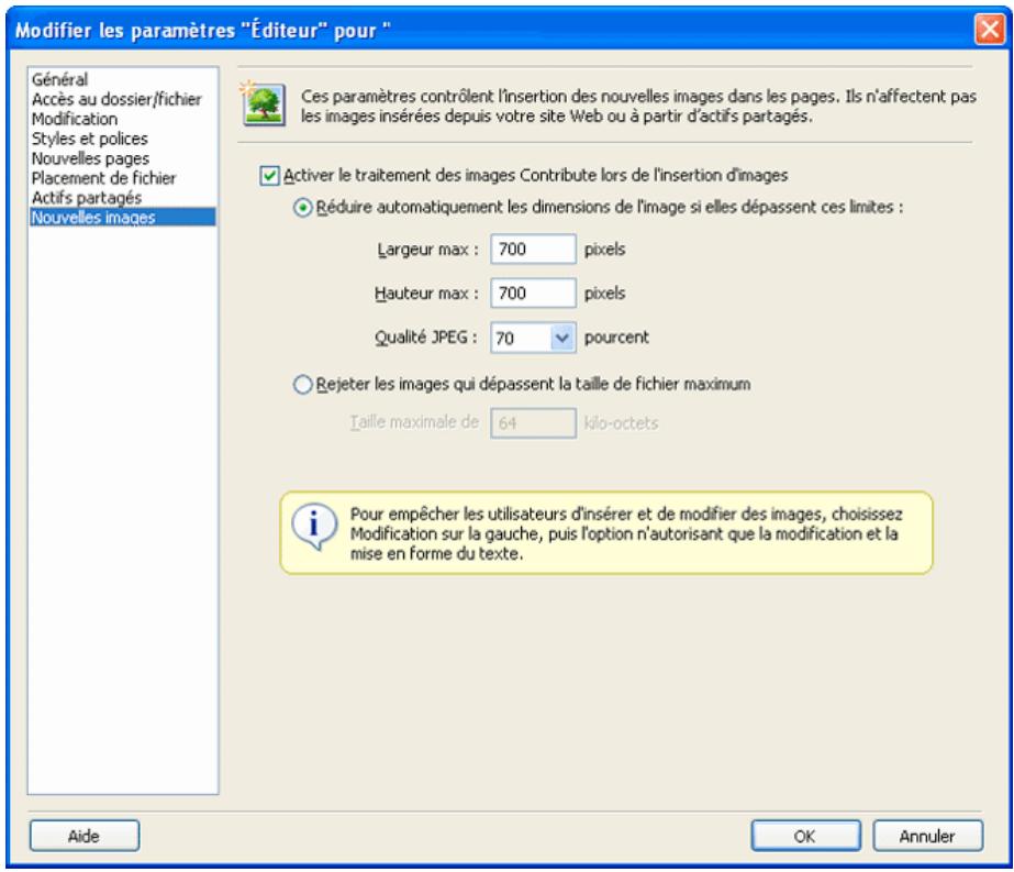 ADOBE CONTRIBUTE CS3 - Pour définir les options Nouvelles images pour un site Web : - 1