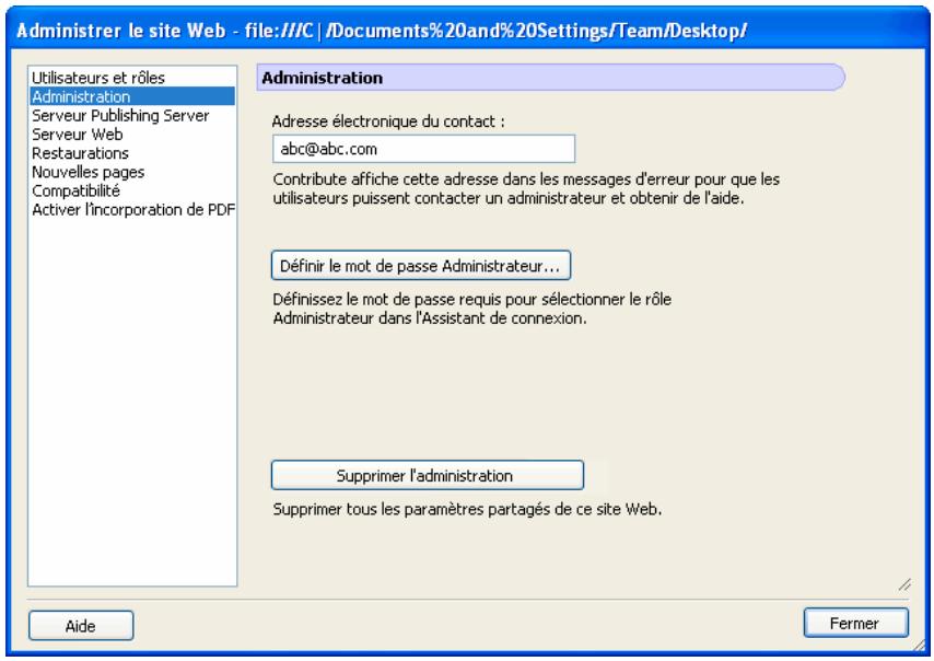 ADOBE CONTRIBUTE CS3 - Pour ouvrir la boîte de dialogue Administer le site Web : - 1