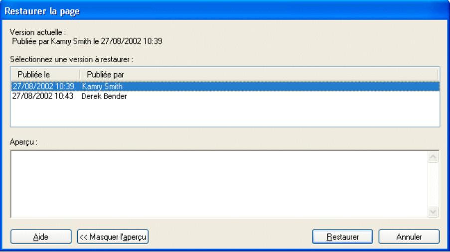 ADOBE CONTRIBUTE CS3 - Pour restaurer une version précédente d'une page ou d'un actif : - 1
