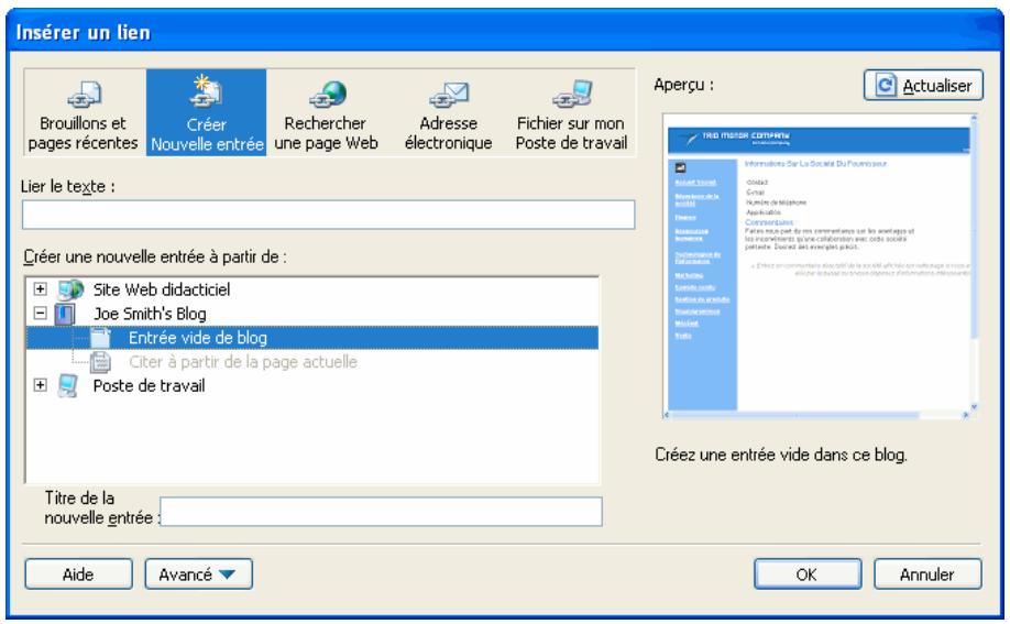 ADOBE CONTRIBUTE CS3 - Pour creator un lien pointant vers une nouvelle entrée de blog vide : - 1