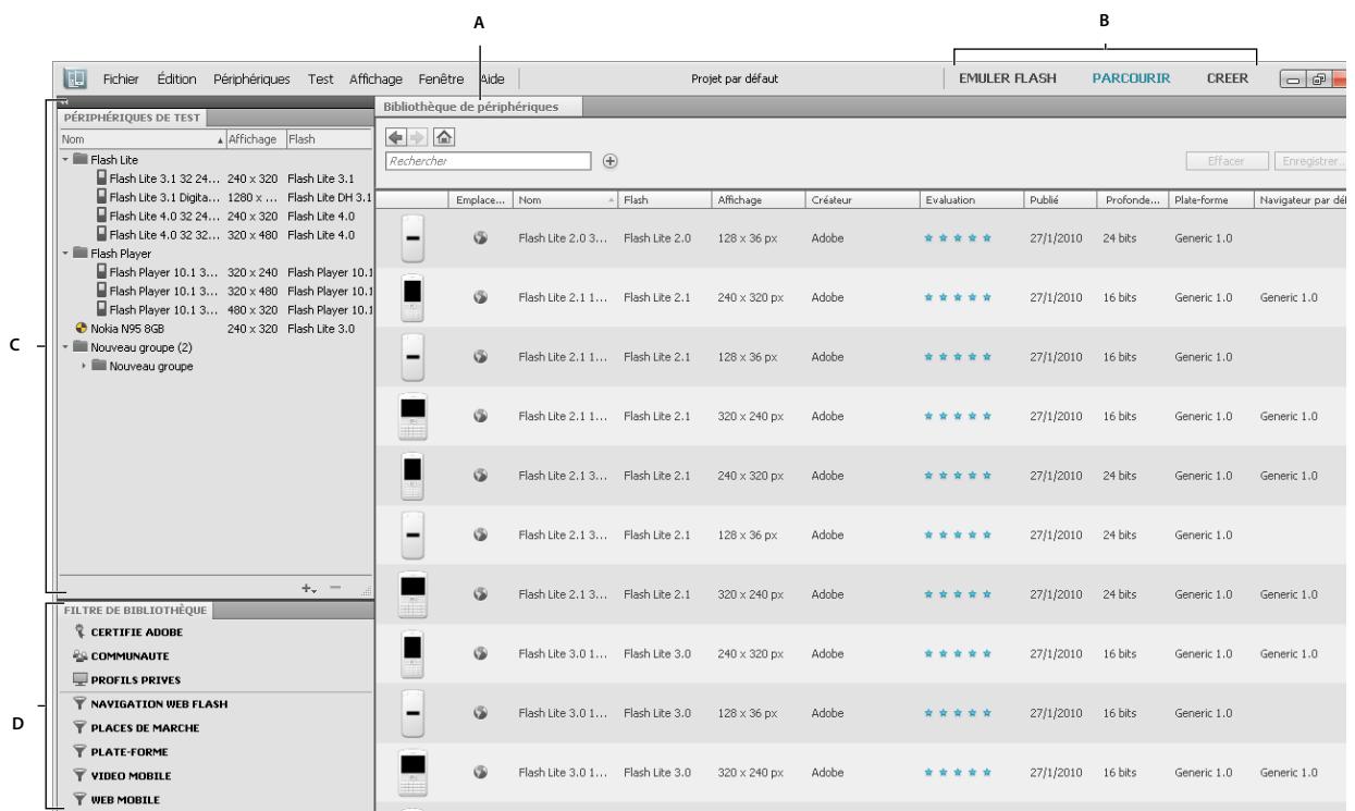 ADOBE DEVICE CENTRAL CS5 - Espace de travail Parcourir - 1