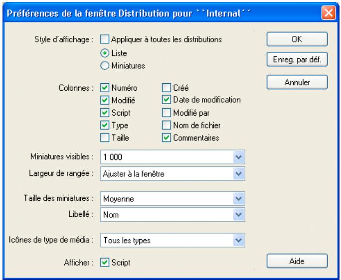ADOBE DIRECTOR 11 - Définition des préférences de la fenêtre Distribution - 1
