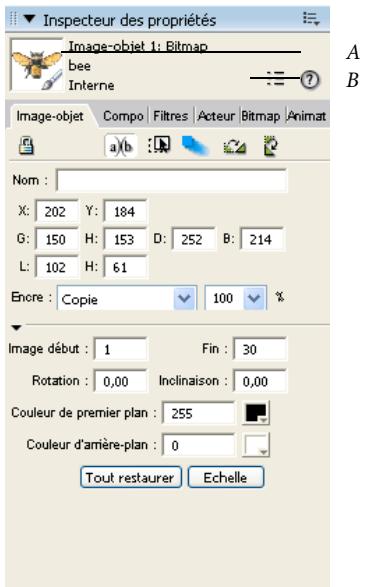 ADOBE DIRECTOR 11 - Affichage et modification des propriétés d'une image-objet dans l'Inspecteur des propriétés - 1