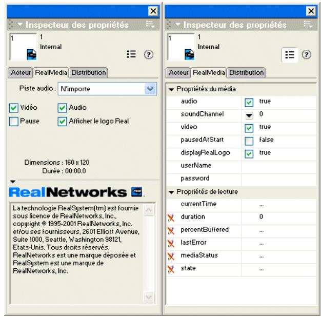 ADOBE DIRECTOR 11 - Onglet RealMedia de l'Inspecteur des propriétés - 1