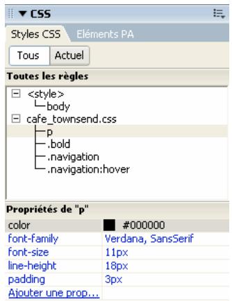 ADOBE DREAMWEAVER CS3 - Panneau Styles CSS en mode Tous - 1