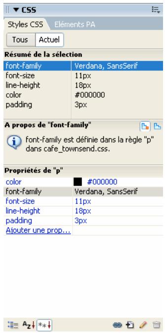 ADOBE DREAMWEAVER CS3 - Panneau Styles CSS en mode Actuel - 1