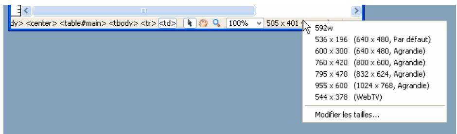 ADOBE DREAMWEAVER CS3 - Redimensionnement de la fenêtre de document selon une taille prédéterminée: - 1