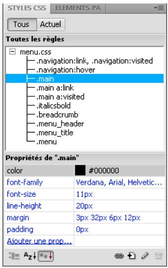 ADOBE DREAMWEAVER CS5 - Panneau Styles CSS en mode Tous - 1