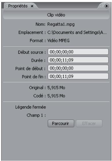 ADOBE ENCORE CS4 - Affichage des propriétés d'un clip - 2