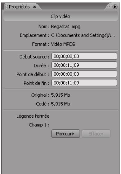 ADOBE ENCORE CS5 - Affichage des propriétés d'un clip - 2