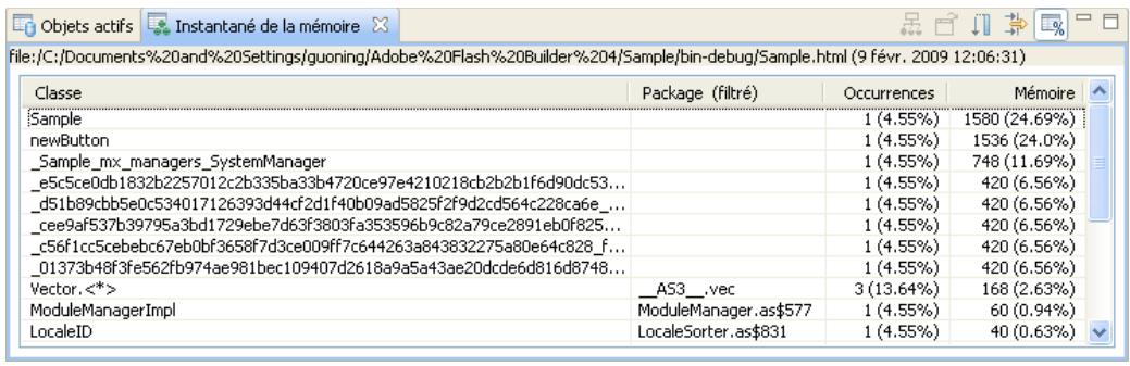 ADOBE FLASH BUILDER 4.7 - Création et affichage d'un instantané de la mémoire - 1