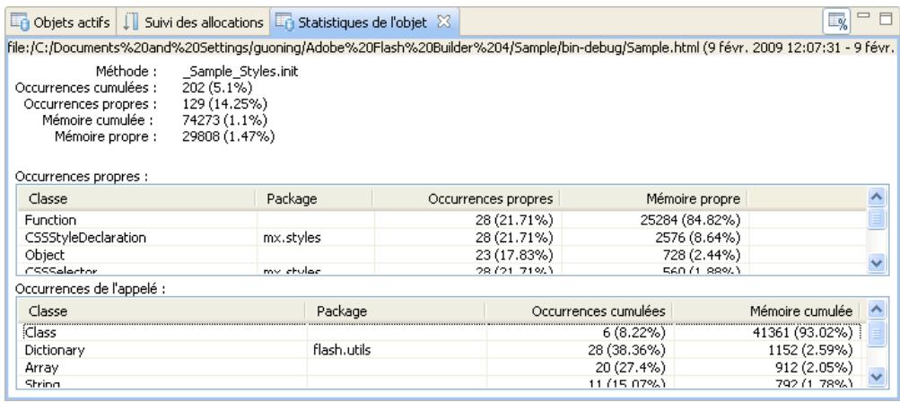 ADOBE FLASH BUILDER 4.7 - Vue Statistiques de l'objet - 1