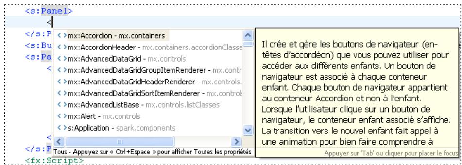 ADOBE FLASH BUILDER 4.7 - Assistant de contenu dans l'éditeur MXML - 1